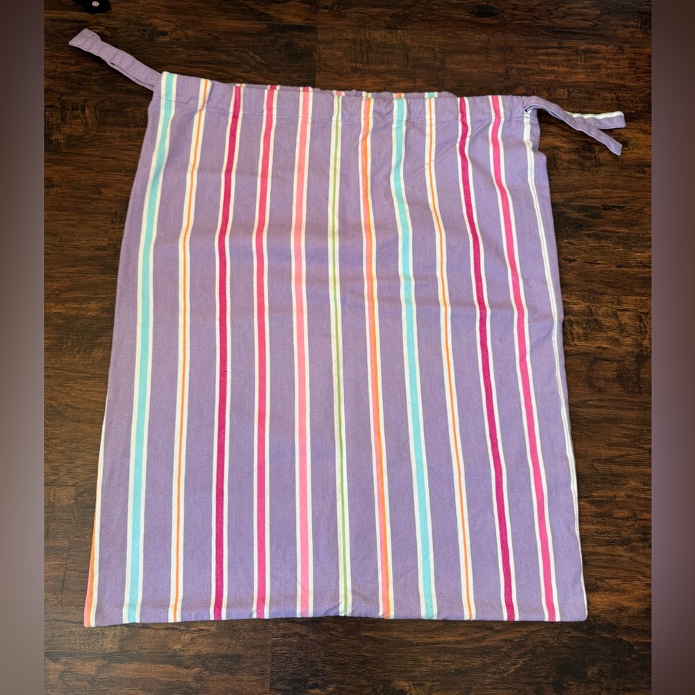 Pottery Barn Kids Purple Rainbow Striped Laundry Liner w/Drawstring Ties EUC